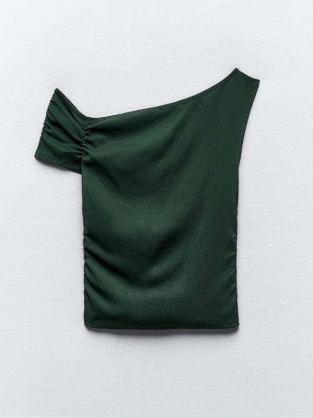 Zara Dark Green One-Shoulder Ruched Top - Size Medium/Large